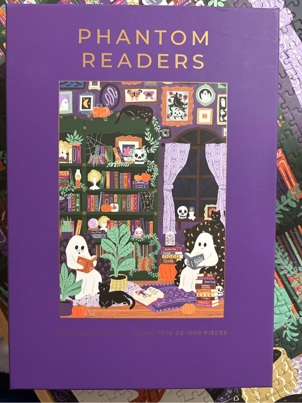 Purple Jigsaw Puzzle - Cozy Ghost Library Scene